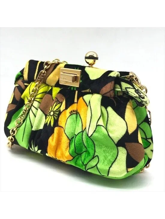 Fendi Items Peekaboo Click Velvet 2-Way Chain Shoulder Bag Green - Picture 2 of 10